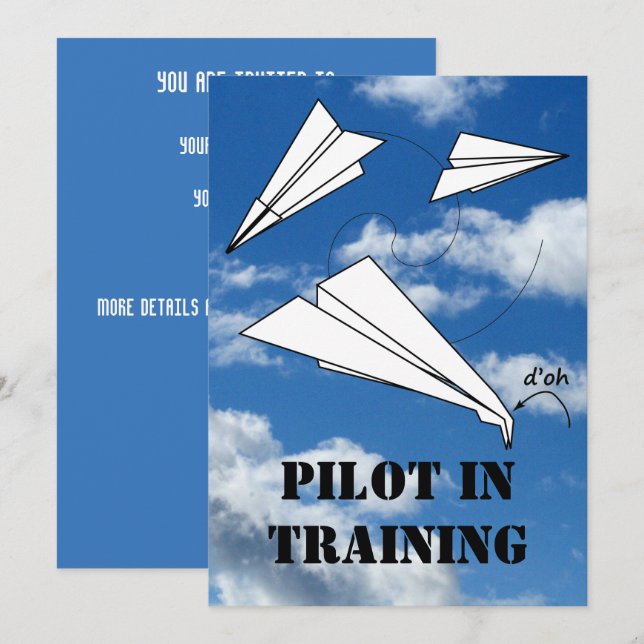 Invitación Piloto de entrenamiento Avión de avión de papel vo (Anverso / Reverso)