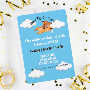 Invitación Piloto de perro volando avión, cumpleaños divertid