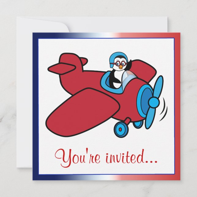 Invitación Piloto de pingüino de avión de partido de cumpleañ (Anverso)