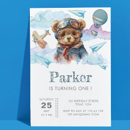 Invitación Piloto Teddy Bear Primeros Niños Cumpleaños