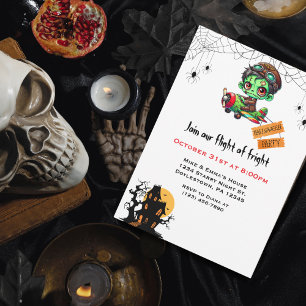 Invitación Piloto Zombie Caprichoso Avión Niños Halloween 
