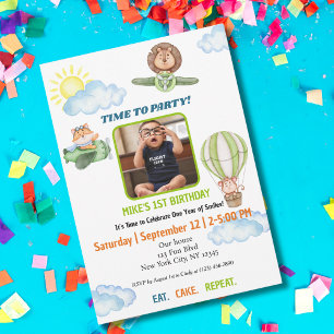 Invitación Pilotos para animales, foto, primer cumpleaños de