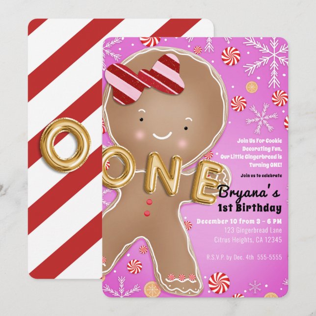 Invitación Pimentero Rosa Gingerbread Man One First Birthday (Anverso / Reverso)