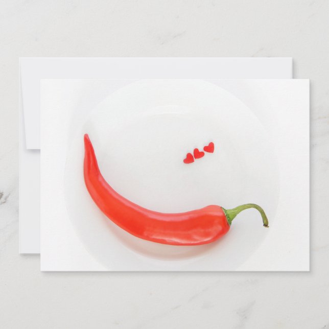 Invitación Pimienta caliente Corazón rojo blanco (Anverso)