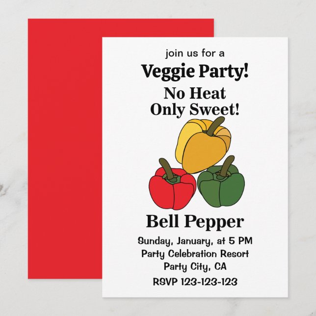 Invitación Pimiento Morrón Capsicum Amarillo Verde Rojo Fiest (Anverso / Reverso)