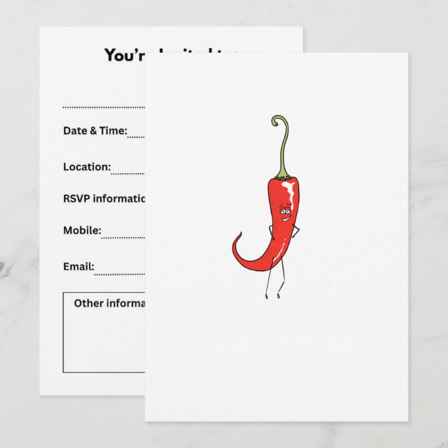 Invitación Pimiento rojo divertido (Anverso / Reverso)