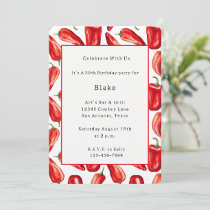 Invitación Pimientos Chili Picantes Rojos y Salsas Cumpleaños
