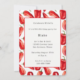 Invitación Pimientos Chili Picantes Rojos y Salsas Cumpleaños