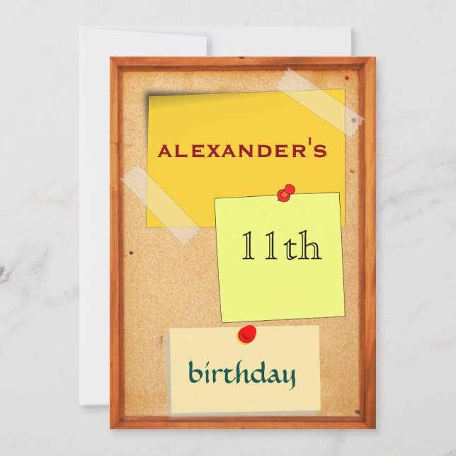 Invitación Pin Board Boys 11th Birthday (Anverso)