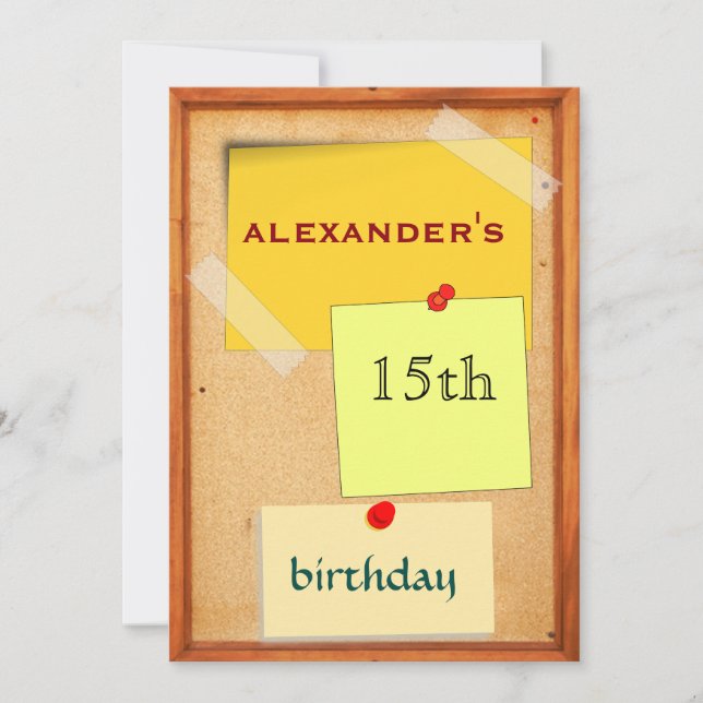 Invitación Pin Board Boys 15th Birthday (Anverso)