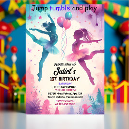 Invitación Pin moderno lindo Jump chica gimnasia 10 cumpleaño