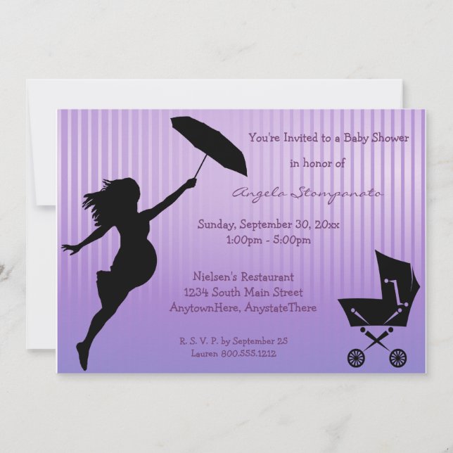 Invitación Pin-Rayada púrpura de Baby Shower (Anverso)