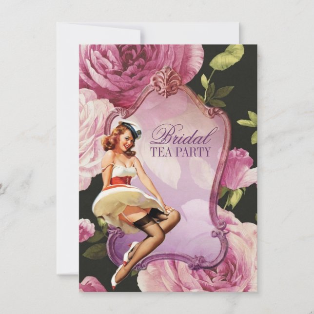 Invitación Pin Up Chica ama de casa Retro Sailor Bridal Showe (Anverso)