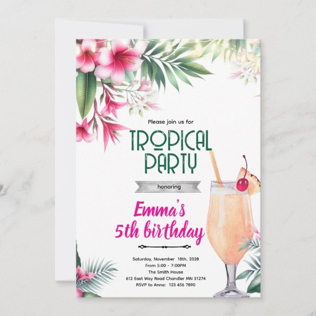 Invitación Piña Colada tropical party Invitation  (Anverso)