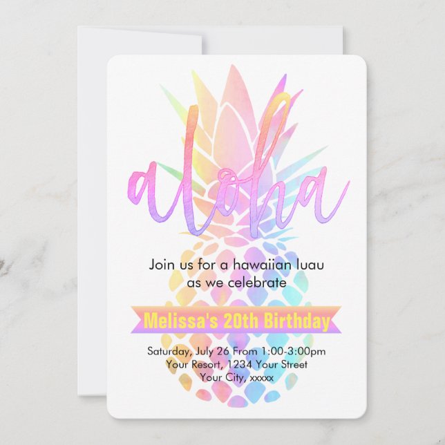 Invitación piña de fiesta de cumpleaños (Anverso)