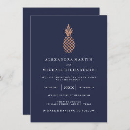 Invitación Piña de oro Rosa falsa sobre Boda azul de medianoc