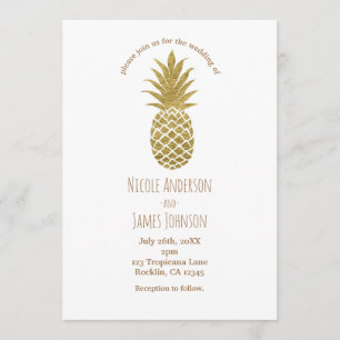 Invitación Piña Dorada Blanca Moderna Chic Tropical Boda
