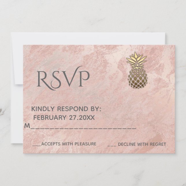 Invitación Piña dorada mármol rosa minimalista RSPV (Anverso)