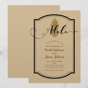 Invitación Piña Dorada y Piña Tropical Rústica Negra