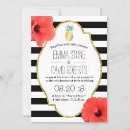 Invitación Piña hawaiana Hibiscus flor Boda moderno