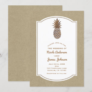 Invitación Piña Kraft Natural Tropical Bronce Dorado