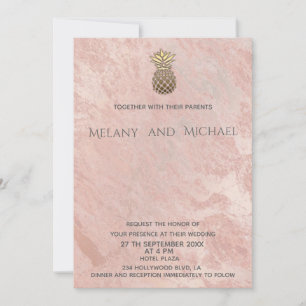 Invitación piña minimalista de oro de mármol rosa