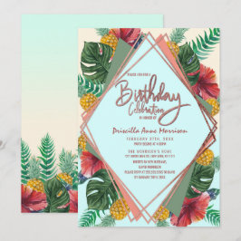 Invitación Piña tropical de verano deja cumpleaños floral