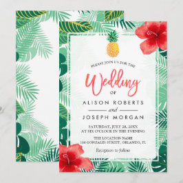 Invitación Piña tropical Hawaiana Hibiscus Boda
