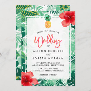 Invitación Piña tropical Hawaiana Hibiscus Boda