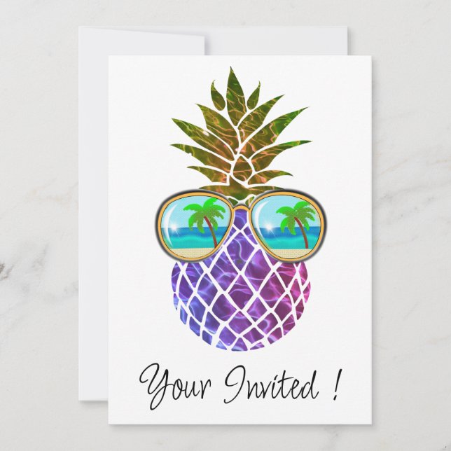 Invitación Piña tropical rosa purpura (Anverso)