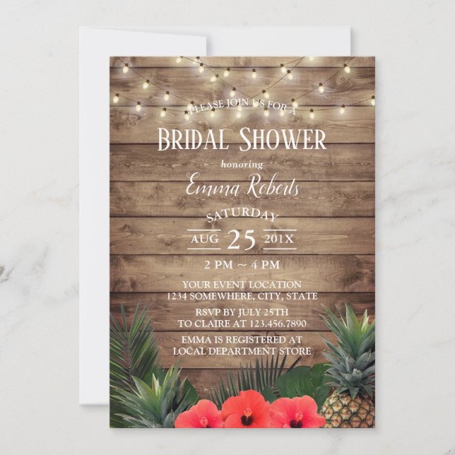 Invitación Piña tropical y cadenas Luces Brillantes Ducha de  (Anverso)