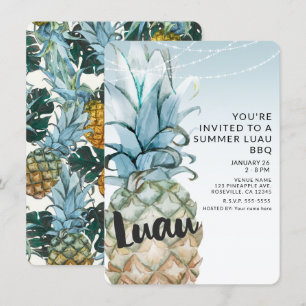 Invitación Piña tropical y luces de cadena verano Luau BBQ