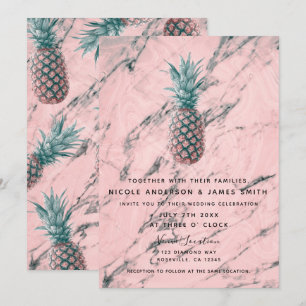 Invitación Piña y Mármol Rosa con Remolino Moderno Elegante p