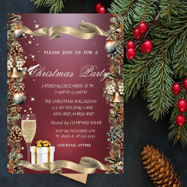 Invitación Piñas, Campanas, Bolas, Vidrio, Navidad de la empr (Subido por el creador)