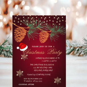Invitación Piñas, Copos de nieve Rojo Navidad Corporativa
