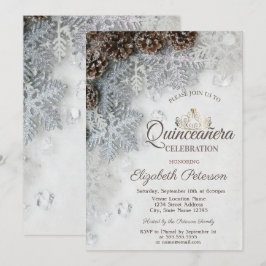Invitación Piñas, Copos de nieve, Tiara, Quinceañera 