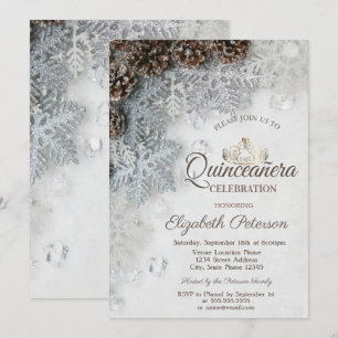 Invitación Piñas, Copos de nieve, Tiara, Quinceañera