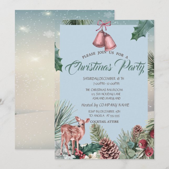 Invitación Piñas de Holly Berry, Fiesta de Navidad de la Comp (Anverso / Reverso)