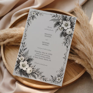 Invitación Piñas entretejidas a través de flores plateadas