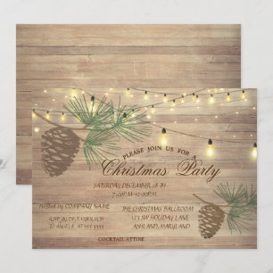 Invitación Piñas, Madera, Luces de Cadenas Navideñas Corporat