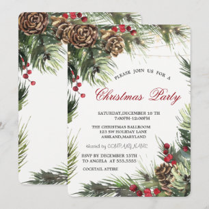 Invitación Piñas, Ramas de Pino Fiesta de Navidad