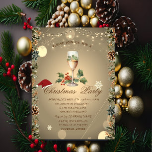 Invitación Piñas,ramas,Sombrero de Santa Champán Navidad