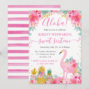 Invitación Piñas rosadas y doradas & Flamenco Cumple Dulces 1