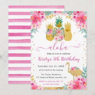 Invitación Piñas rosadas y doradas y cumpleaños de niños con 
