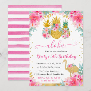 Invitación Piñas rosadas y doradas y cumpleaños de niños de f