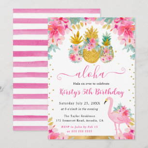 Invitación Piñas rosadas y doradas y cumpleaños de niños de f