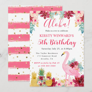 Invitación Piñas rosadas y doradas y cumpleaños de niños de f