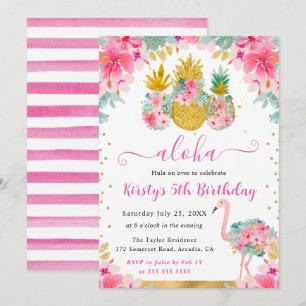 Invitación Piñas rosadas y doradas y cumpleaños de niños de f