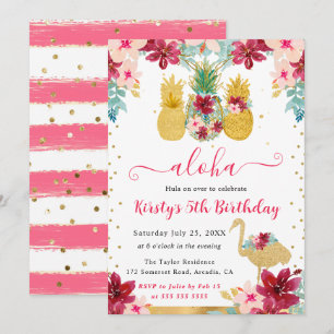Invitación Piñas rosadas y doradas y cumpleaños de niños de f