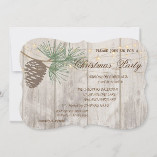 Invitación Piñas, Textura de Madera Corporativa de Navidad
